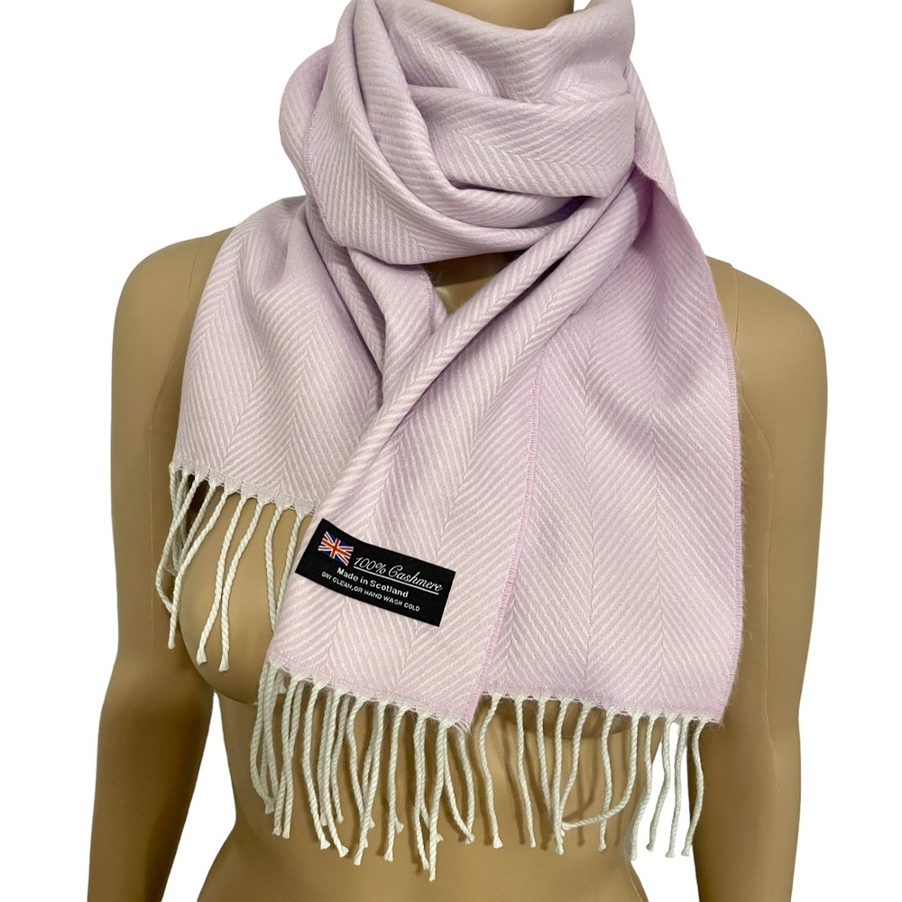 100% Cashmere Pink & White Herringbone Scarf Super Soft